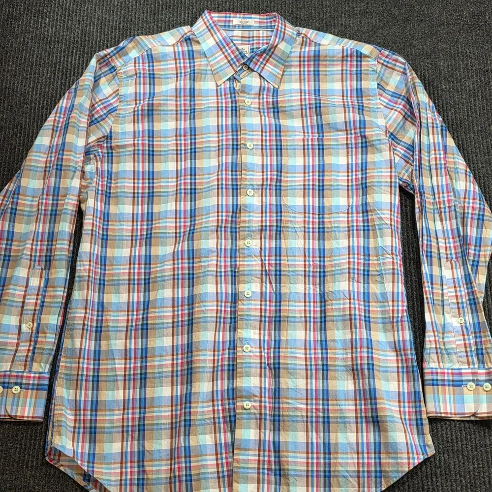 Peter Millar Plaid Button Down Mens Large Multi Color Excellent Hidden Collar